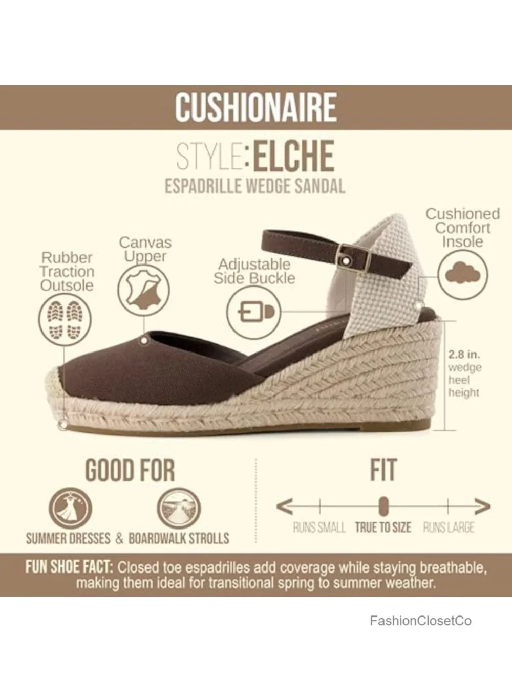 Closed Toe Wedge Sandals, Platform Espadrilles with Ankle Strap, Women's